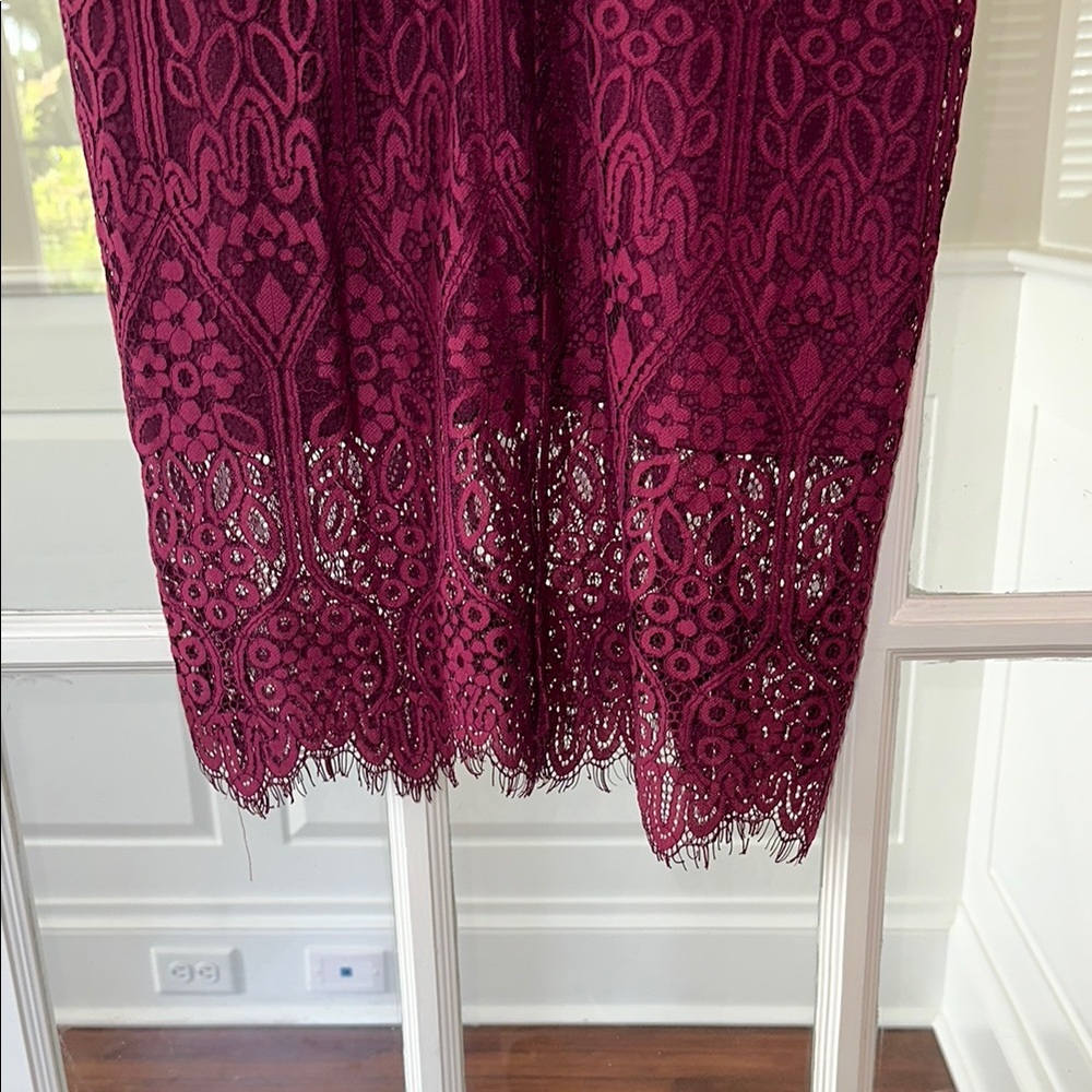 Lulu’s Remarkable Burgundy Sheer Lace Short Sleeve Mini Dress - Picture 7 of 8
